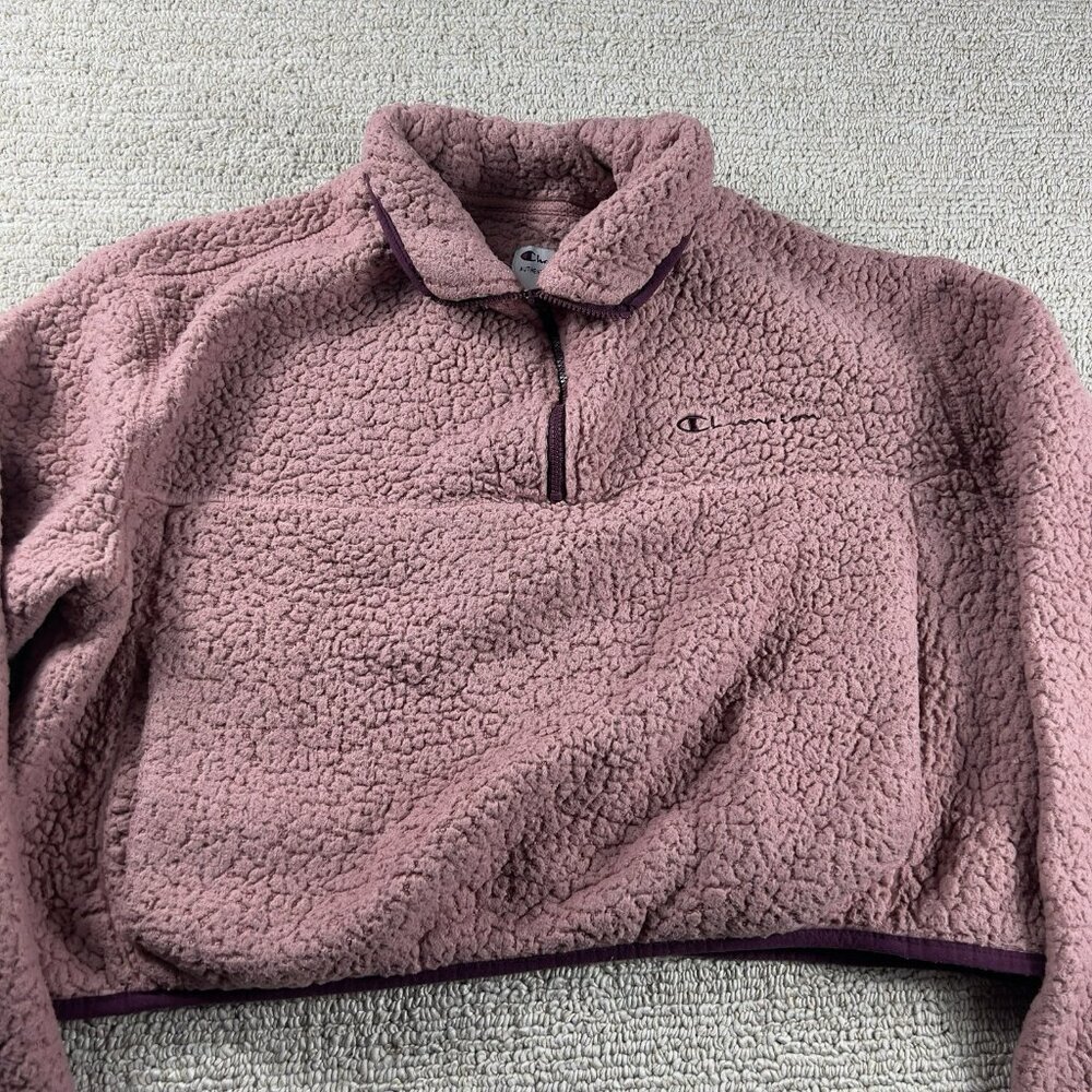 Champion Cropped Sherpa 1/4 Zip Pullover Women’s Size Large - Picture 2 of 7